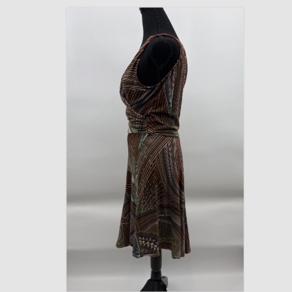 Tori Richard Dress Women Small Brown Sleeveless Stripes Wrap Stretch 70s Retro - Picture 3 of 11
